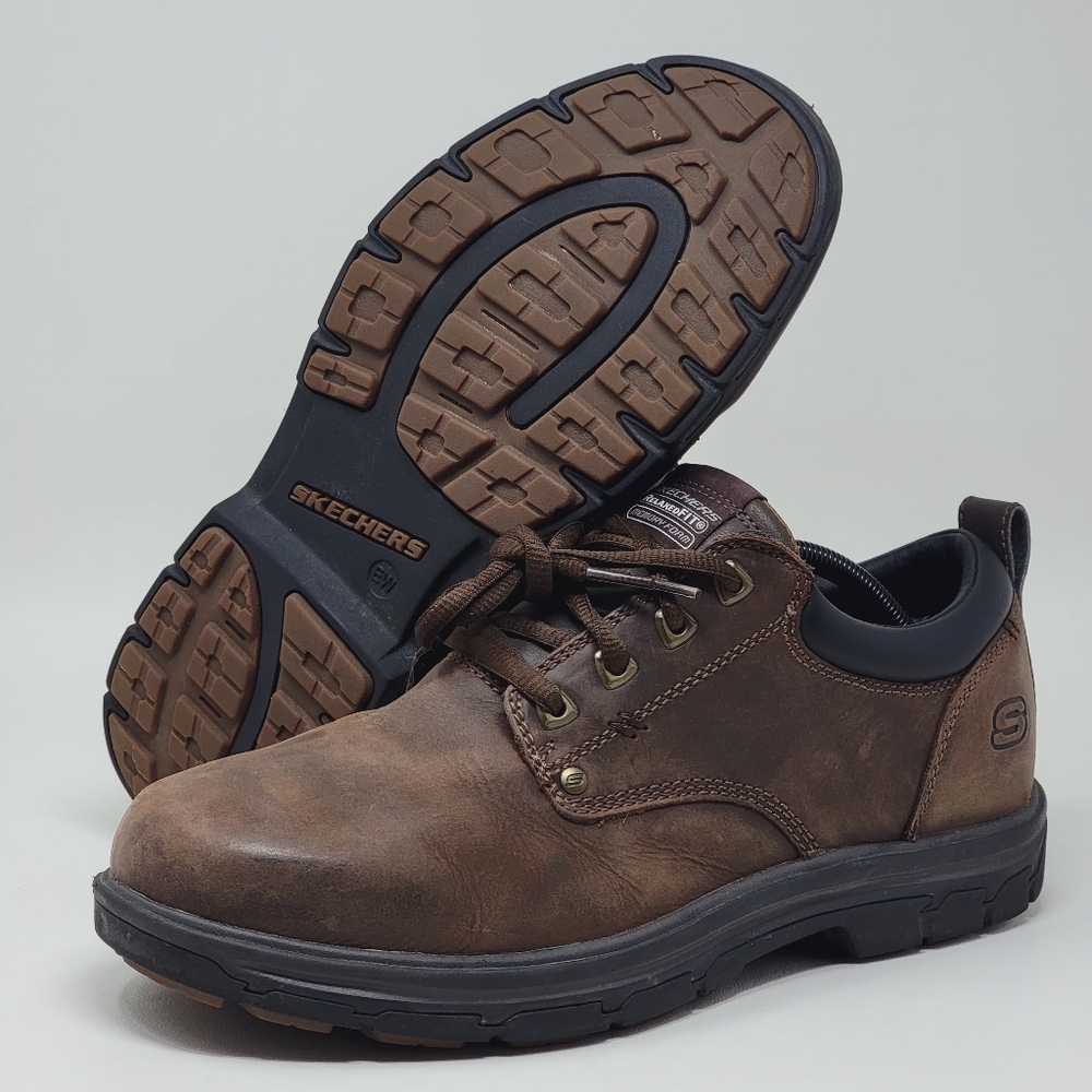 Skechers Men's Segment Rilar Brown Leather Shoes Relaxed 64260EW Size 10.5 W - Picture 1 of 10
